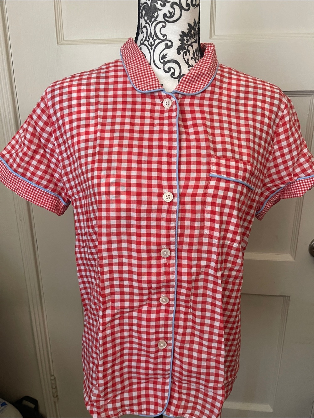 J. Crew Red and White Gingham Short-Sleeve Pajama Top